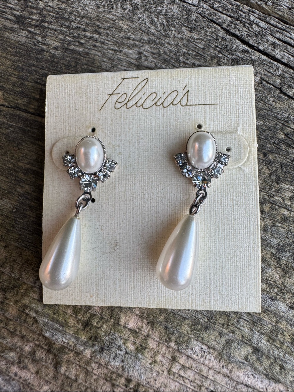 Vintage Pearl Teardrop Drop Earrings with Crystal Accents - White